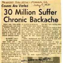 Causes are Varied 30 Million Suffer Chronic Backache