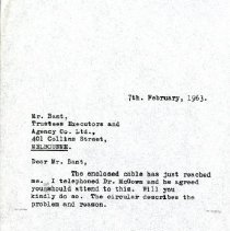 Letter to L. Bant from L. Van Straten