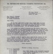 Correspondence from Handy to Frymann confirming her Sutherland Cranial Teac