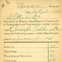 Board Examination Card for Robert J. Pickhardt