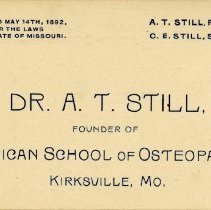 Dr. A. T. Still Business Card