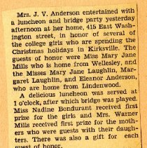 Luncheon and Bridge Party Hosted by Mrs. J. V. Anderson