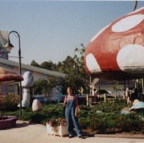 Melissa Fabian in front of the Gingerbread House