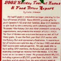 2002 Holiday Tour of Homes and Food Drive Report