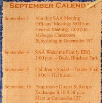 Calender of Events for September