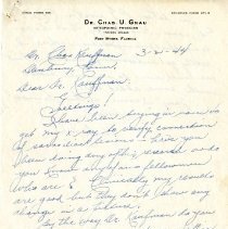 Letter to Charles Kauffman from Charles Gnau