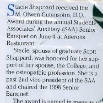 Stacie Shappard Receiving Award