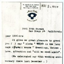 Letter to the 50th Reunion of the Class of 1906