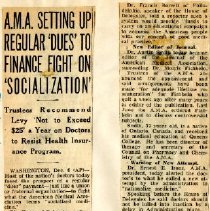 A.M.A. Setting Up Regular 'Dues' To Finance Fight On 'Socialization'