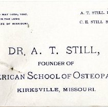 Business Card: Dr. A.T. Still