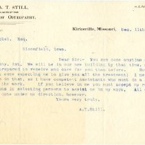 Letter: A.T. Still to W.J. Steckel