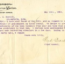 Letter: Fred Beach, Chief Consul, to W.J. Steckel