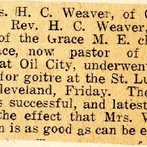 Clipping Regarding Mrs. H.C. Weaver