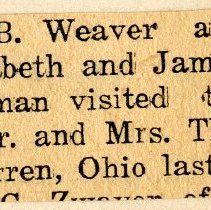 Clipping Regarding Mrs. J.B. Weaver