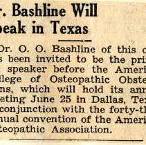 Dr. Bashline Will Speak in Texas