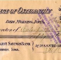 Check Number 628 from The Dr. S.S. Still College of Osteopathy to Osteopath