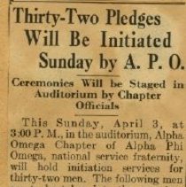 Thirty-Two Pledges Will be Initiated Sunday by Alpha Phi Omega
