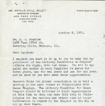 October 1936 Letter to John Stedman Denslow from Arthur Still Hulett