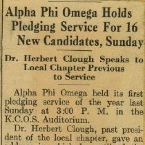Alpha Phi Omega Holds Pledging Service for 16 New Candidates, Sunday