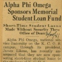 Alpha Phi Omega Sponsors Memorial Student Loan Fund