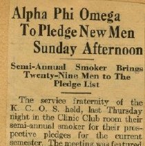 Alpha Phi Omega to Pledge New Men Sunday Afternoon