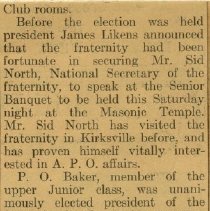 P.O. Baker Elected President of Alpha Phi Omega Thursday