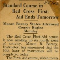 Standard Course in Red Cross First Aid Ends Tomorrow