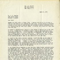 April 1937 Letter to John Stedman Denslow from Arthur S. Hulett