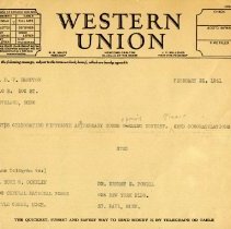 February 1941 Telegram to Donald V. Hampton from John Stedman Denslow