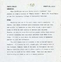 Family Health Radio Show Script Number 11111