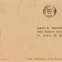 Commemorative Envelope and Note from H. Charles Moore to Martyn E. Richards