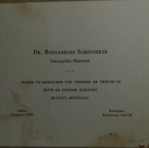 Announcement of the Opening of Offices by Dr. Bernadine Schefneker