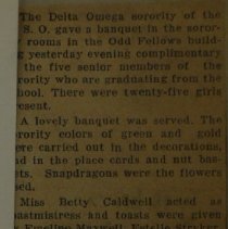 Newspaper Clipping on The Delta Omega Sorority Banquet
