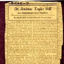 Dr. Andrew Taylor Still: An Appreciation by a Neighbor