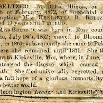 Obituary of Henrietta B. Beltzer