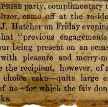 Society Notice of a Surprise Party hosted for Ettie Beltzer