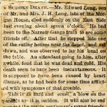 Sudden Death - Obituary of Edward Long