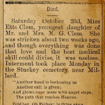 Died - Obituary of Etta Clem