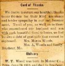 Card of Thanks and Obituary