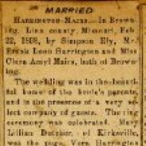 Married - Wedding Annoucement of Frank Harrington and Clora Mairs