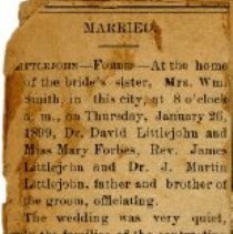 Married - Wedding Announcement of Dr. David Littlejohn and Mary Forbes