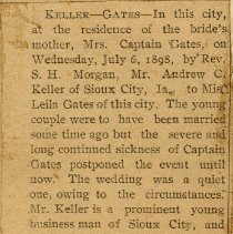 Keller-Gates - Marriage announcement for Andrew C. Keller and Leila Gates