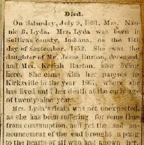 Died - Obituary of Nannie B. Lyda