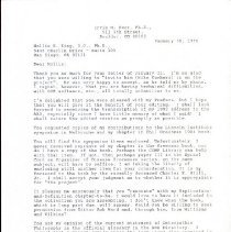 Letter to Hollis King from Irvin Korr