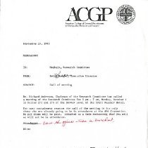 Memorandum to Research Committee Members from Bette Vaught