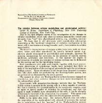 The Relation Between Cellular Metabolism and Physiological Activity Abstrac