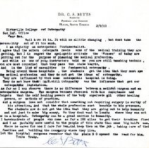 Letter to Kirksville College of Osteopathy from C. S. Betts
