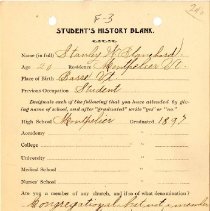 Student's History Blank for Stanley W. Blanchard