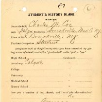 Student's History Blank for Charles M. Coe