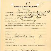 Student's History Blank for David Lewis Conner Jr.